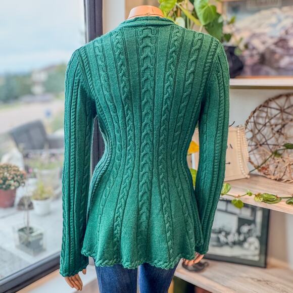 Antonio Melani Green V-Neck Cable Knit Peplum Sweater Flared Waist Womens Medium - Picture 4 of 8